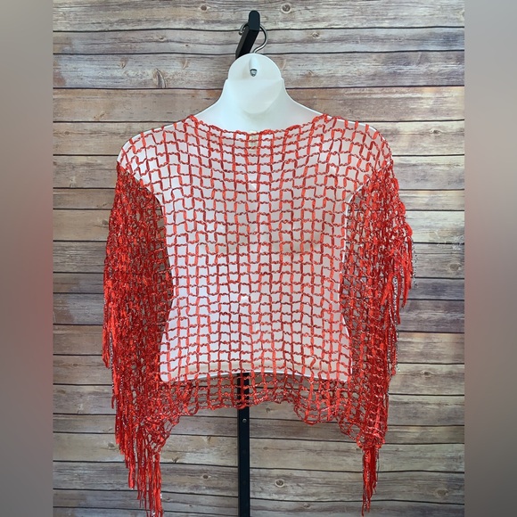 Red and Black Mesh Poncho Top - Size fits Large - Picture 3 of 9